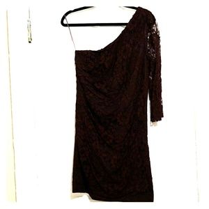 Dark Maroon Lace One-Shoulder Fitted Holiday Dress
